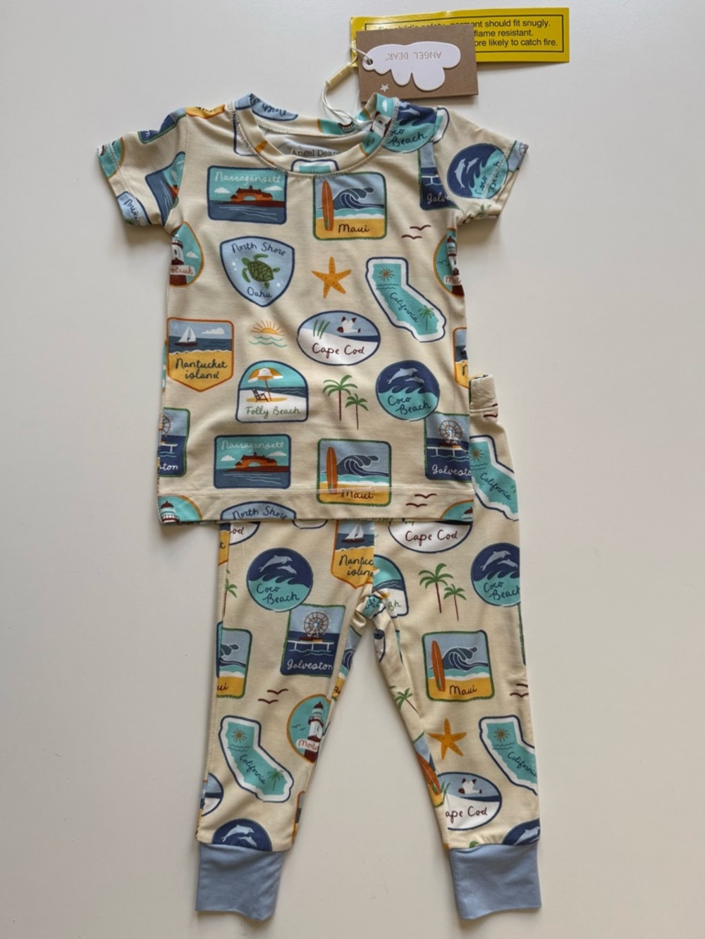 Angel Dear Boys Beach Patches Short Sleeve Loungewear Set - Size 6-12M - Picture 2 of 15